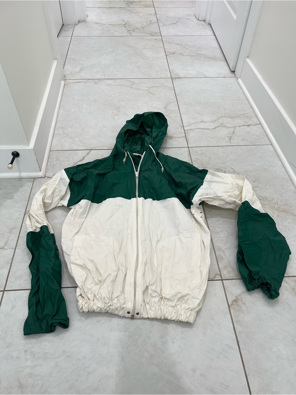 Rainmate White & Green Zip Up Rain Jacket Size Medium